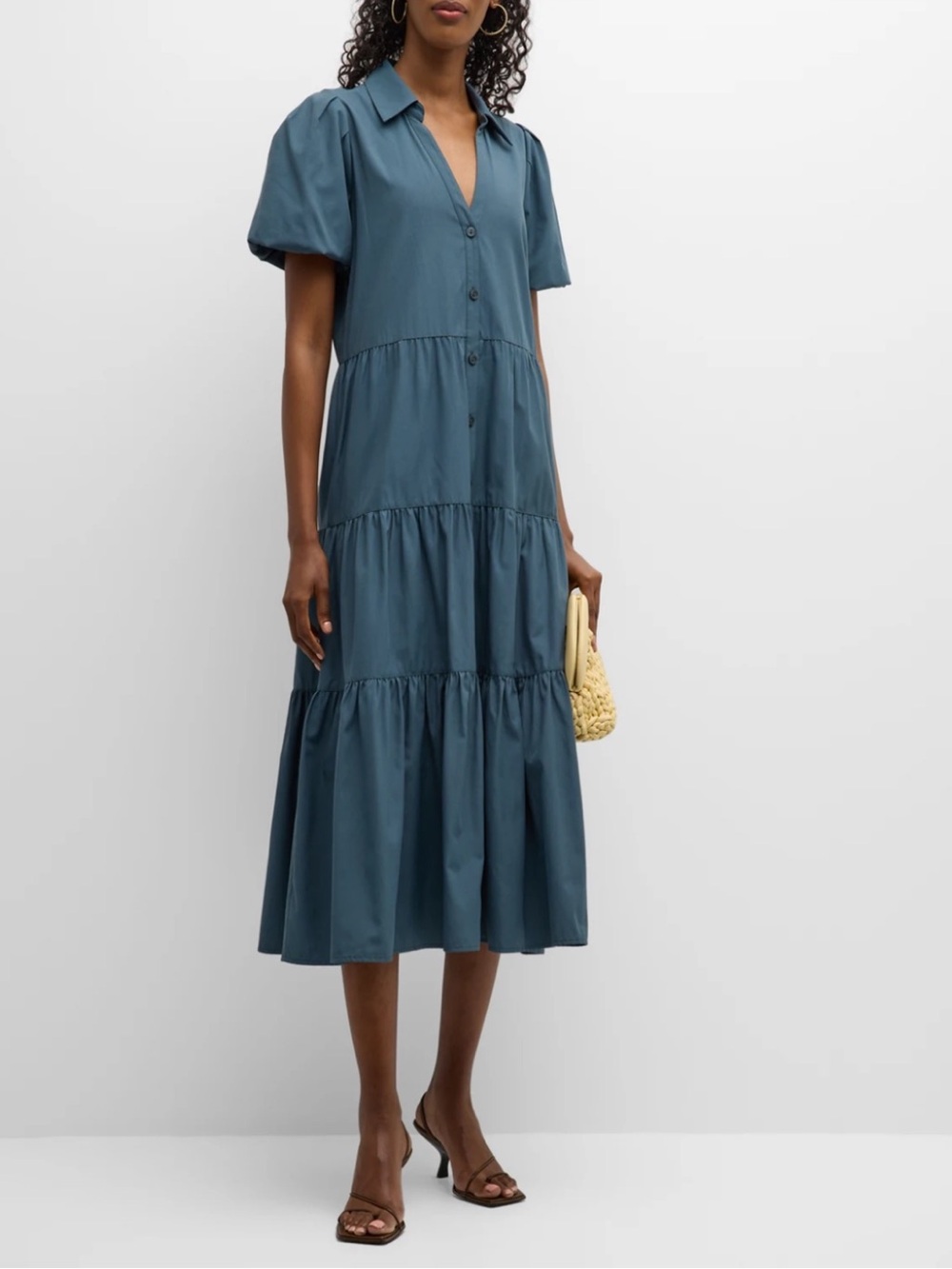 Brochu Walker The Havana Dress Tiered Midi Dress Oceam Teal Blue Small $348